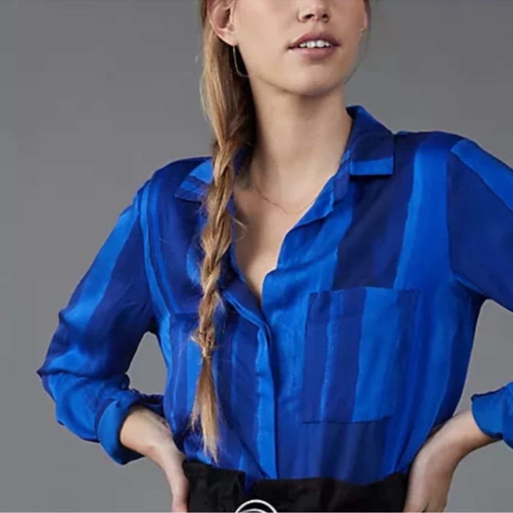 Anthropologie Cloth & Stone royal Blue Button Down Shirt XS - Picture 3 of 10